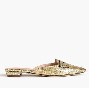 J. Crew Gold Crack Loafer Mules